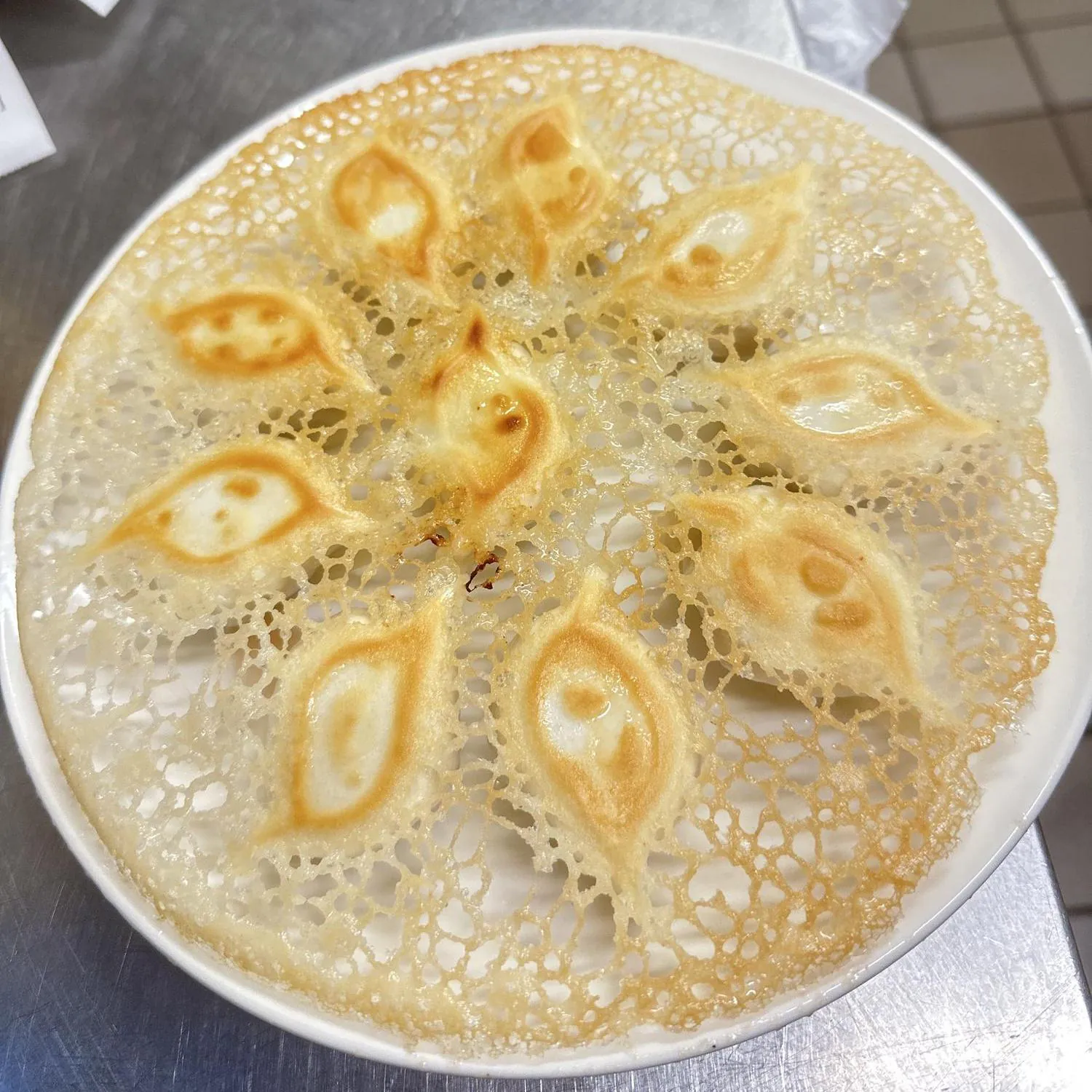 Lace pan-fried potstickers at Dumpling King Asian Cuisine in Sacramento
